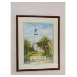 Framed Watercolor Painting - Lighthouse - Signed