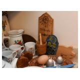Small Pig Cutting Board, Swedish Wooden Wall Hangings, Wooden Mortar & Pestle, Etc.