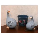 Geese / Ducks Figurines, Flower Pot 