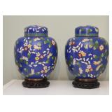 Pair of Chinese Blue Cloisonne Ginger Jars