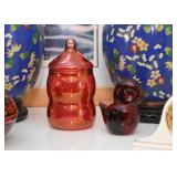 Glass Candy Jar, Art Glass Bird Paperweight