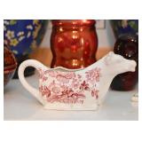 Red Transferware Cow Creamer