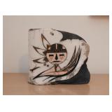 Southwestern Slab Pottery Vessel with Kachina by Joseph Rodriguez (Raku) 