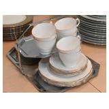 Set of 6 Teacups & Dessert Plates (White with Gold Edge)