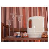 Glass Candlesticks, Vintage Hall Pottery Pitcher