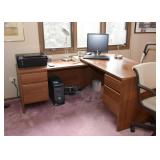 Corner Office Desk, Computer Monitor, Keyboard, Printer