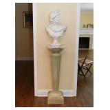 White Marble Bust / Sculpture, Antique Onyx / Stone Pedestal Column Display Plant Stand