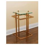 Contemporary Gold Tone Side Table with Glass Top