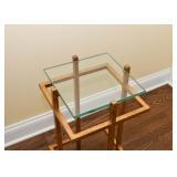 Contemporary Gold Tone Side Table with Glass Top
