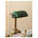 Brass Desk Lamp with Green Glass Shade