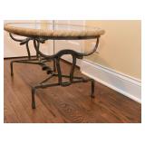 Metal Steer & Snake Coffee Table with Leather Wrapped Edge and Glass Top