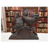Large Antique Black Forest German Mantle Clock - Carved Wood (Rooster, Hen, Chicks)