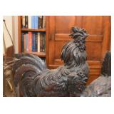 Large Antique Black Forest German Mantle Clock - Carved Wood (Rooster, Hen, Chicks)