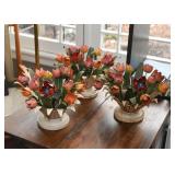 Vintage Tole / Toleware Painted Metal Tulip Flower Centerpieces