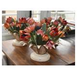 Vintage Tole / Toleware Painted Metal Tulip Flower Centerpieces