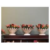 Vintage Tole / Toleware Painted Metal Tulip Flower Centerpieces