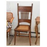 Antique Oak Side Chair with Cane Seat 