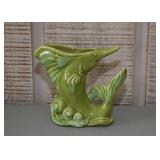 Vintage Green Pottery Swordfish Vase