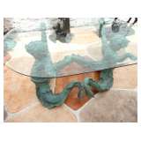Bronze Indoor/Outdoor Glass-top Table with Mermen Base