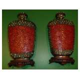 Pair of Cinnabar Snuff Bottles