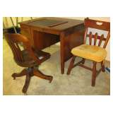 Vintage Wood Desk and chairs
