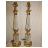 Pr Vtg Hollywood Regency/Egyptian Revival Cut Crystal Lamps Restored 