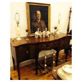 Antique banded mahogany serpentine front sideboard