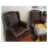 Pr Leather Wing Back Chairs