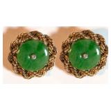 14K Tiffany Jade and Diamond Earrings. CLIP