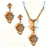 14K Diamond Necklace and Clip Earrings
