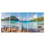 Extra Large Landscape Glossy Metal Wall Art 32 H/ x/ 60 W/ x/ 1 D 5PD Green Designart Curving Mountain Lake Shore