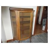 Vintage Oak Curved Glass Curio