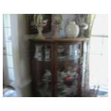 CURVED GLASS OAK CURIO