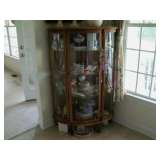 OAK CURIO WITH COLLECTIBLES