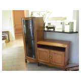 OAK CURVED GLASS CURIO/TV STAND/MEDIA CENTER