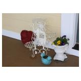 White Flower Stand & Blue Bird - $20.00