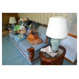 sofa, lamps, end tables