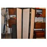 Bows, fishing poles, nets, panel screen, storage units