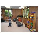 Full exercise center, treadmill, bike, weights, matts, and so on