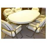 Midcentury White leather and chrome dining table