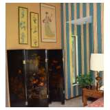 Black Lacquer Hand Panted 6 panel Room Divider