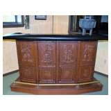 Hand Carved Wood Bar w/Brass Foot Rail