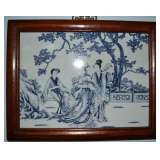 Framed Blue and White Handpainted Porcelain