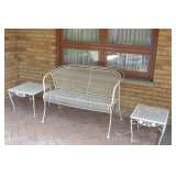 Wrought Iron Patio Bench & End Tables