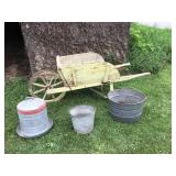 Vintage Wheelbarrow and Galvanized Items