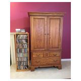 300+ CD Collection, Oak Armoire, and CD Shelf Lot