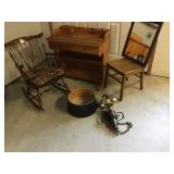 Pine Desk, Rocker, Chair, and Lamp