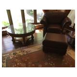 Leather Chair, Ottoman, and Table