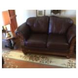 Leather Loveseat, Table, and Lamp
