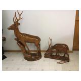 Two Wood Carved Deer